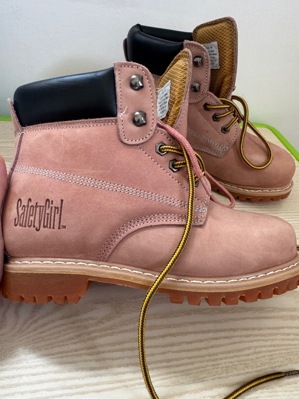 SafetyGirl Womens Pink Nubuck Leather Work Boots Lace Up Lug Sole Soft Toe New